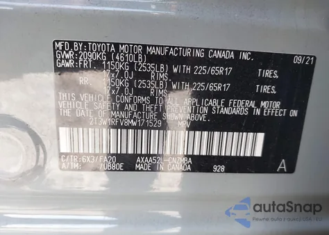 2021 Toyota Rav4 Xle from USA, damaged, VIN 2T3W1RFV8MW171529